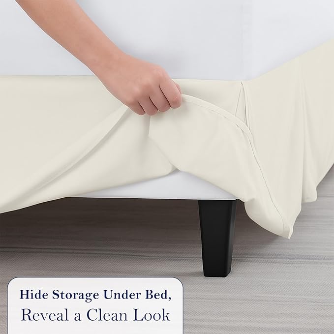 Luxury Pleated Bed Skirt, 12 Inch Tailored Drop Bed Skirt, Soft Double Brushed Premium Microfiber Bed Skirt, Easy Fit Bed Skirt, Fade & Wrinkle Resistant, Box Pleated Queen Size Bedskirts - Ivory