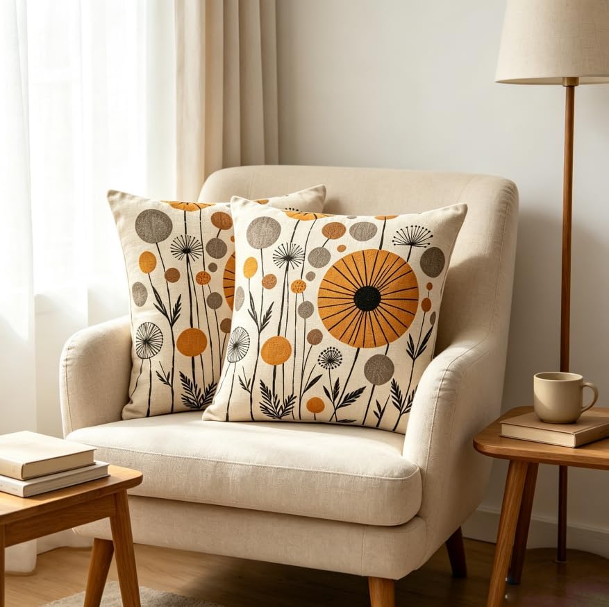 18x18 Inch Mid Century Neutral Throw Pillow Covers Set of 2 - Image 3