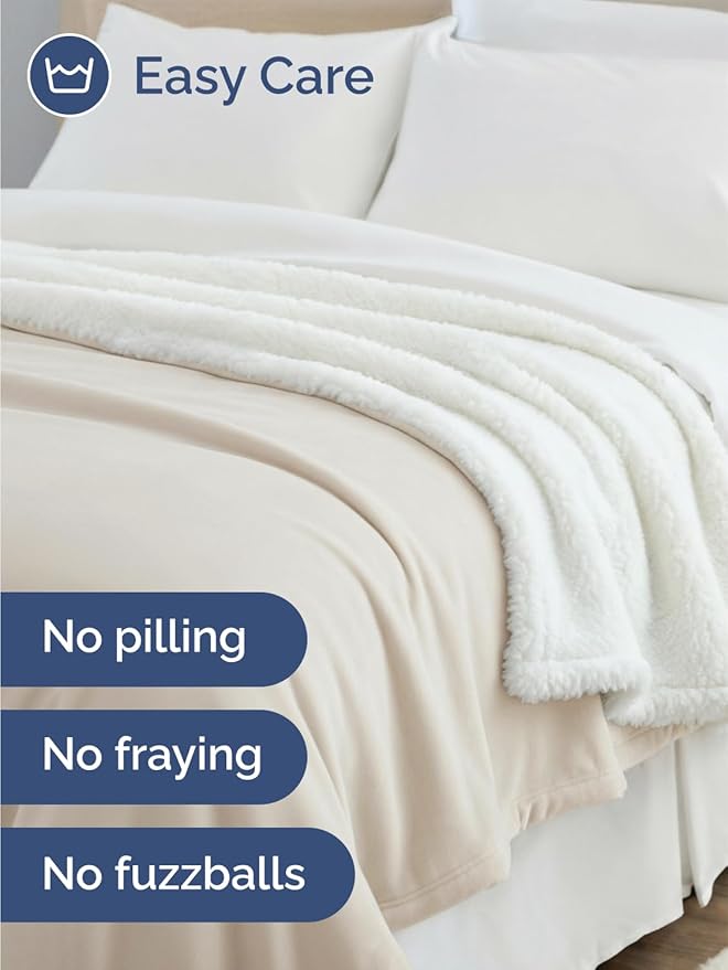 Sherpa Fleece Blanket King Size - Reversible Sherpa Fleece King Blanket - Super Soft Double Sided for Bed, Sofa, Couch - Thick, Warm, Fuzzy and Plush - Luxurious Bedding for Winter - Ivory, 90" x 108"
