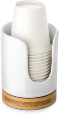 Ceramic Bathroom Cups Dispenser - 3 oz Disposable Paper & Plastic Bathroom Cups Holder - Mouthwash Cups Dispenser for Bathroom, Guest Toiletries, Countertop - BPA Free, Kids Safe(White)