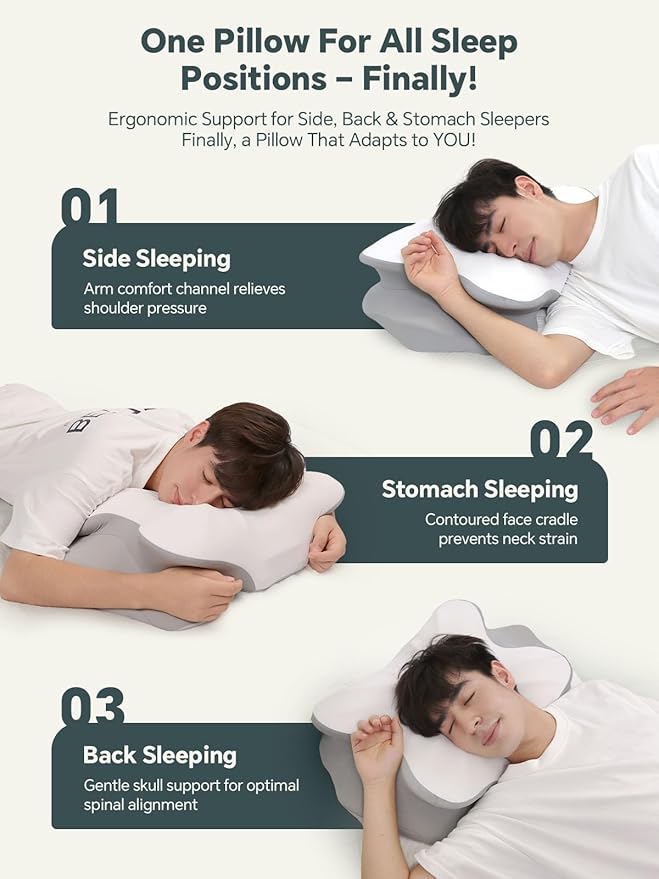 Cervical Neck Pillow for Sleeping, Ergonomic Side Sleeper Pillows for Adults, Cooling Neck Support Pillow for Neck and Shoulder Pain Relief (1 Pack)