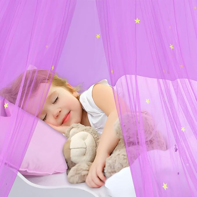 South to East Princess Bed Canopy for Girls with Glowing Stars, Purple Canopy for Girls Room, Bed Canopy Curtains from Ceiling for Twin Beds, Full Size Beds, Ideal Gift for Kids