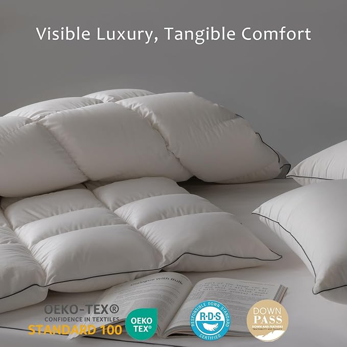 Luxury Down Fiber Comforter Oversized King Size - High Fill Power Medium Warmth for All Season Duvet Insert - Light Weight, Lvory White (120" x 98")