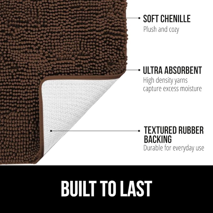 GORILLA GRIP Bathroom Rug Sets, Soft Chenille 2 Piece Area Rugs Set, Toilet Base Mat and 30x20 Carpet, Absorbent Microfiber Washable Mats Dry Quickly, Home Décor and Bath Room Accessories, Brown