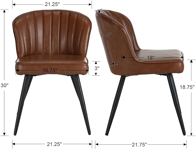 Ealson Modern Dining Chairs Set of 4 Leather Upholstered Accent Dining Room Chairs with Metal Legs Comfortable Armless Kitchen Chairs for Living/Dining Room, Brown
