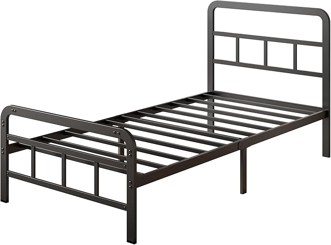 12 Inch Twin XL Bed Frames with Headboard and Footboard, No Box Spring Needed, Heavy Duty Metal Mattress Foundation, Noise Free, Easy Assembly, Black