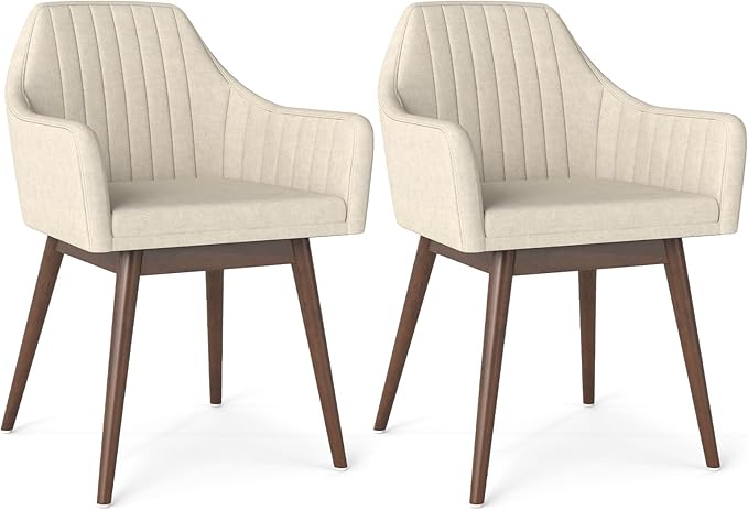Giantex Upholstered Dining Chairs Set of 2, Mid Century Kitchen Chairs with Solid Wood Legs, Wrap-Around Backrest, Modern Accent Armchair for Living Room, Dining Room, Bedroom, Beige