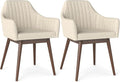 Giantex Upholstered Dining Chairs Set of 2, Mid Century Kitchen Chairs with Solid Wood Legs, Wrap-Around Backrest, Modern Accent Armchair for Living Room, Dining Room, Bedroom, Beige