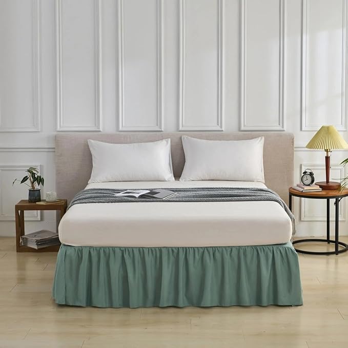 Bed Skirt Queen Size Ruffled Bed Skirt with Split Corners, Queen Bed Skirts 18 Inch Drop with Platform, 18'' Queen, Sage Green ﻿