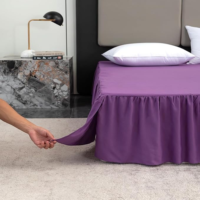 Bed Skirt Full Size Ruffled Bed Skirt with Split Corners, 16 Inch Drop Dust Ruffle Bed Skirts with Platform, Grape