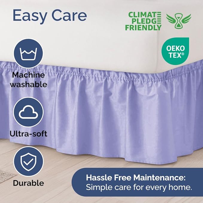 Wrap Around Dust Ruffle Bed Skirt - Lavender - for Queen Size Beds with 18 Inch Drop - Elastic Strap - Adjustable Pleated Bedskirt with Brushed Fabric and Wrinkle Free - for Women, Men, Kids & Teens