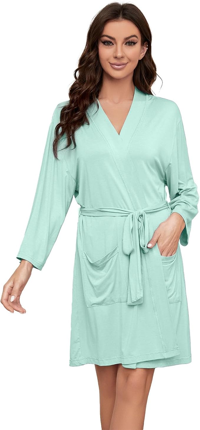 HEARTNICE Robes for Women Lightweight Short Knit Kimono Knee Length Bathrobe for Womens Soft 3/4 Sleeves Summer Sleepwear
