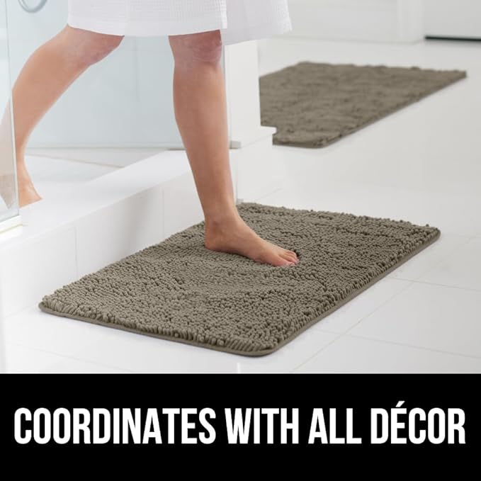 GORILLA GRIP Bath Rug Mat, Thick Soft Absorbent Chenille, Quick Dry Microfiber Mats, Rubber Backing Washable Shower Floor Rugs, Bathmat Runner, US Designed Bathroom Home Decor Accessories 24x17, Latte