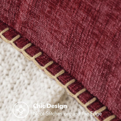 MIULEE Pack of 2 Christmas Pillow Covers 18x18 Inch Burgundy Red Farmhouse Decorative Throw Pillow Covers with Stitched Edge Soft Chenille Solid Dyed Couch Pillow Covers for Sofa Bed Living Room