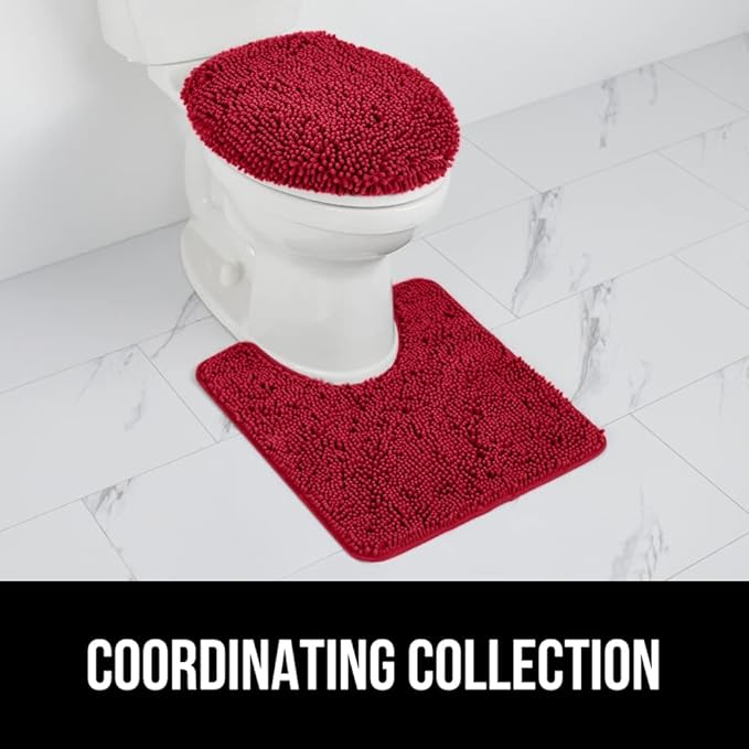GORILLA GRIP Soft Chenille Bathroom Toilet Lid Cover, Machine Washable Seat Covers, 19.5x18.5, Stays in Place Rubber Backing, Fits Most Round, Elongated and Oblong Lids, Accessories Decor, Red