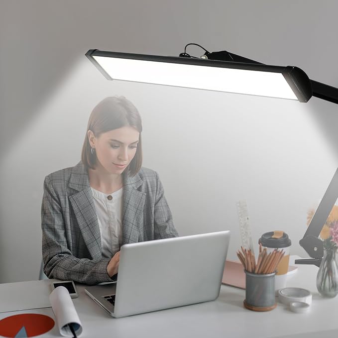 LED Architect Desk Lamp with Clamp, Metal Swing Arm 4500 Lumens Dimming Office Table Lamp for Task Work Drafting Reading Desktop, 342PCS Bright LEDs, 50W Workbench Lamp(Black)