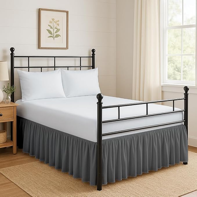 Ruffled Bed Skirt Split Corners with Platform, Tailored Fit Hotel Quality Wrinkle Free Ultra-Soft Microfiber Dust Ruffle, Upto 21 Inch Drop, Twin, Dark Grey