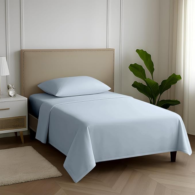 Carressa Linen 100% Egyptian Cotton Twin XL Sheets Set - 600 Thread Count Luxury Egyptian Cotton Sheets Twin XL Size (3 PC, Sky Blue), 16" Deep Pocket, Soft, Cooling, Sateen Weave Dorm Room Bedding