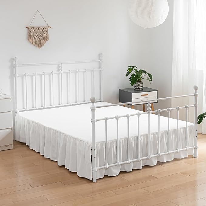 Bed Skirt Twin Size Ruffled Bed Skirt with Split Corners, 22 Inch Drop Dust Ruffle Bed Skirts with Platform, Ivory, Twin - 22" Drop
