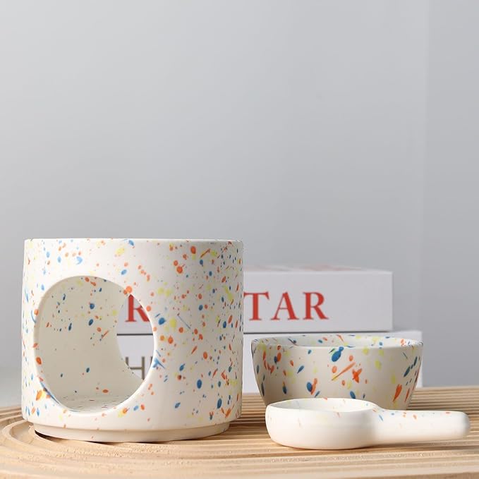 Ceramic Fragrance lamp with Tea Light Holder | Aroma lamp | Scented Oil and Scented Wax Diffuser | H*11cm ø10cm Removable Bowl | Grooved Surface (Multicolor)