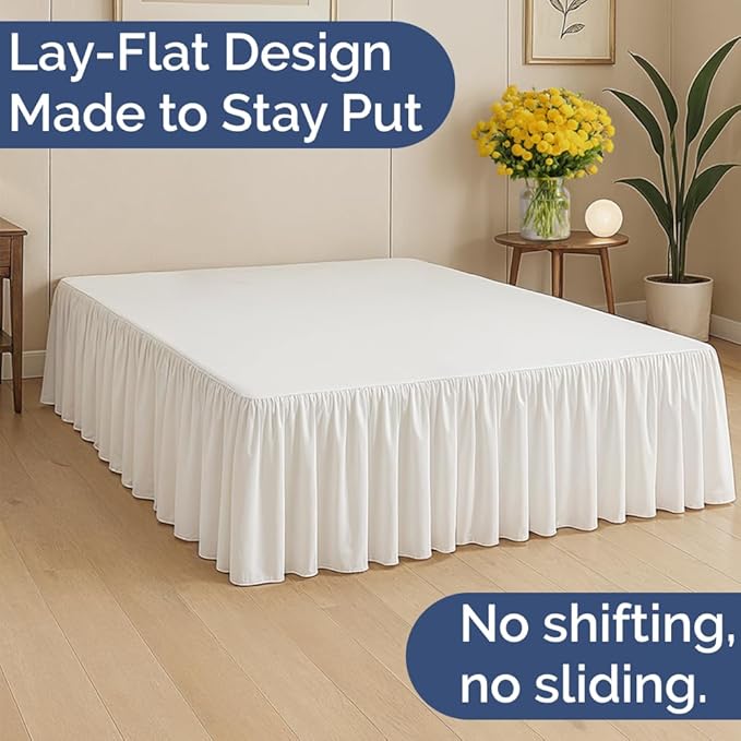 Bedskirt Full Size Ruffle - 15 inch Drop Dust Ruffle Bed Skirt with Platform - Ultra-Soft, Easy Fit, Premium Hotel Quality - Wrinkle, Fade & Shrink Resistant - for Women, Men, Kids and Teens - White