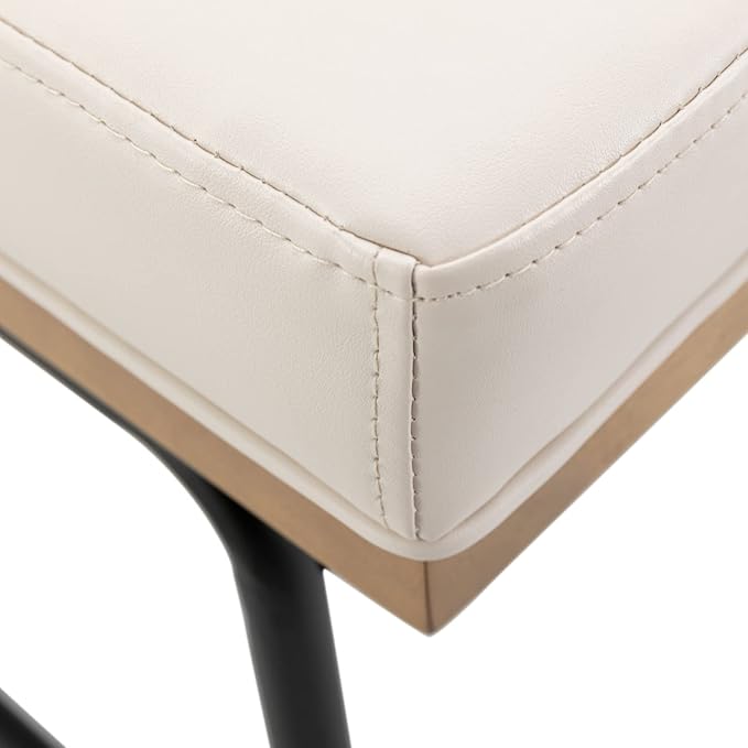 Modern Dining Chairs Set of 4, Comfy PU Leather Side Chairs Guest Chairs with Wooden Backrest Black Metal Legs for Dining Room Living Room, Beige