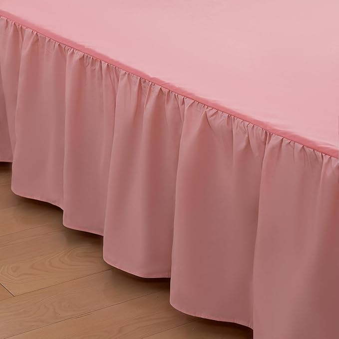 Bed Skirt King Size Ruffled Bed Skirt with Split Corners,14 Inch Drop Dust Ruffle Bed Skirt with Platform, King-14 Inch,Blush