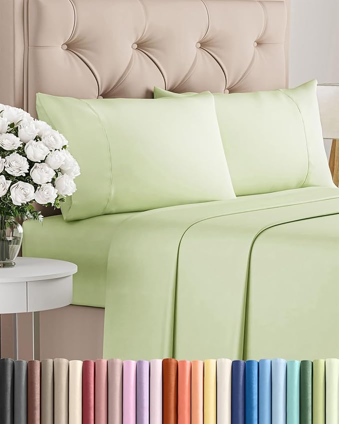 Twin 4 Piece Sheet Set - Cooling, Comfy & Breathable - Hotel Luxury Bedding, Includes Fitted Sheet for Women, Men, Kids & Teens - 1 Flat, 1 Fitted Sheet, 2 Pillowcases with Deep Pockets - Light Sage