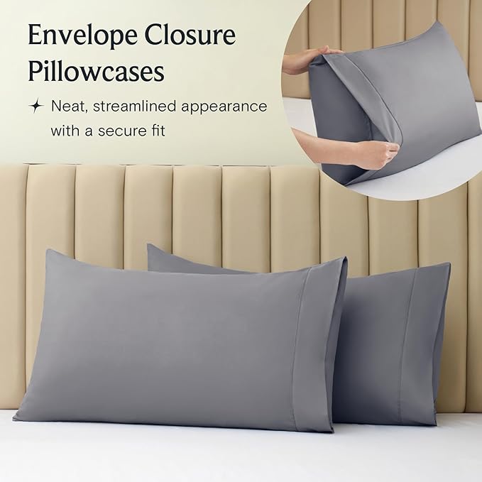 LuxClub 3 PC Extra Deep Pocket Twin XL Sheet Set, Wrinkle Free Cooling Bed Sheets Hotel Bedding for Women, Men, Kids & Teens, Includes 1 Fitted Sheet, 1 Flat Sheet and 1 Pillowcase- Light Grey