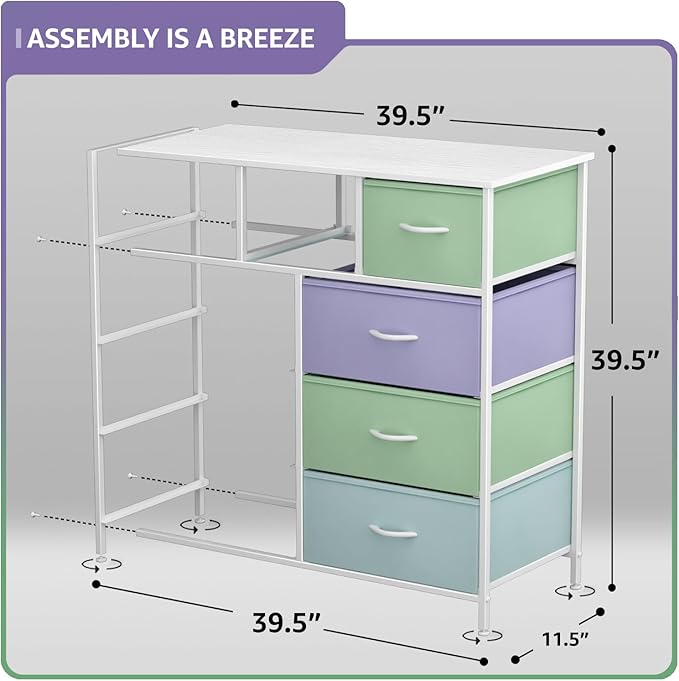 Sorbus Kids Dresser with 9 Drawers - Furniture Storage Chest Tower Unit for Bedroom, Hallway, Closet, Office Organization - Steel Frame, Wood Top, Fabric Bins (Pastel 2, Pastel)