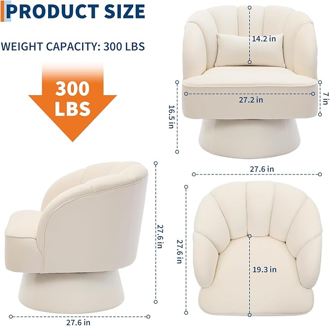 GarveeHome Modern Swivel Barrel Accent Chair, 360 Degree Velvet Upholstered Armchair with Striped Backrest & Plush Padding, Comfy Round Lounge Chair for Living Room, Bedroom, Reading Nook, Beige 2 PCS