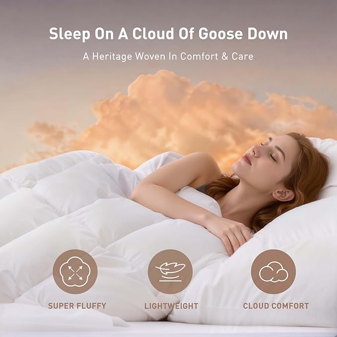 Fluffy White Goose Down Comforter Oversized King, All Season Luxury Down Duvet Insert, Hotel Bedding Comforters, Oeko Certified, 480 Thread Count, High Fill Power -128x90 Inches