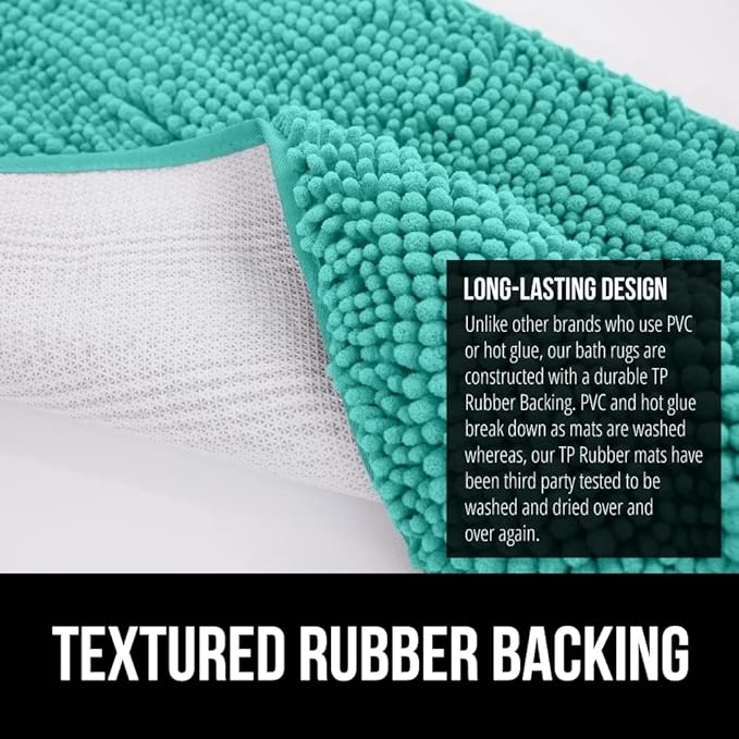 GORILLA GRIP Bath Rug Mat 36x24, Soft Absorbent Chenille, Quick Dry Microfiber Mats, Rubber Backing Washable Shower Floor Rugs, Bathmat Runner, US Designed Bathroom Home Decor Accessories Turquoise