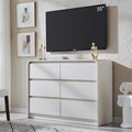 Modern 6 Drawers Dresser for Bedroom, 47" Wide Wood Dressers & Chests of Drawers with Curved Profile Design, Mid Century Modern Dresser for Closet for Bedroom, Living Room, Antique White