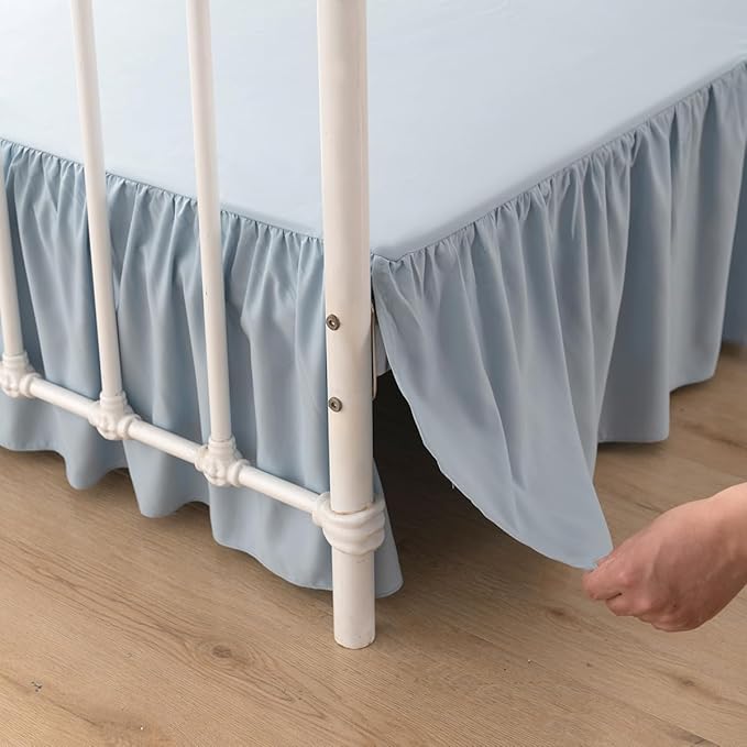 TSUTOMI Bed Skirt Twin Size Ruffled Bed Skirt with Split Corners, 14 Inch Drop Dust Ruffle Bed Skirts with Platform, Gathered Style, 100% Microfiber, Grayish Blue