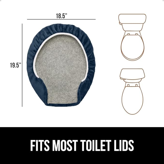 GORILLA GRIP Thick Memory Foam Bathroom Toilet Lid Seat Cover, Soft Velvet Topside, Machine Wash, Plush Cushioned Covers Fits Most Size Lids, Decorative Bath Room Accessories, 19.5x18.5, Navy Blue