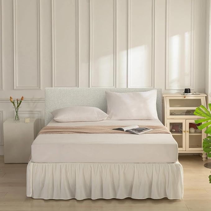 Bed Skirt King Size Ruffled Bed Skirt with Split Corners, Ivory King Bed Skirts 16 Inch Drop, King Size Bed Skirting with Platform, 16'' King