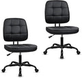 CLATINA Armless Home Office Chair with Lumbar Support and Wheels, Small PU Leather Ergonomic Low Back Desk Chairs No Arms, Adjustable Height 360° Swivel Rolling Computer Task Chair, Black, 2 Pack
