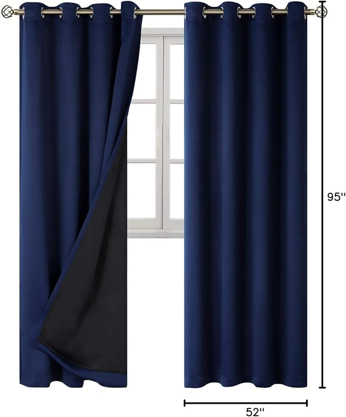 BGment Navy Blue Blackout Curtains 95 Inches Long 2 Panels Set for Living Room, Thermal Insulated 100% Light Blocking Curtains & Drapes, Grommet Soundproof Curtains for Bedroom Window, Each 52 Wide