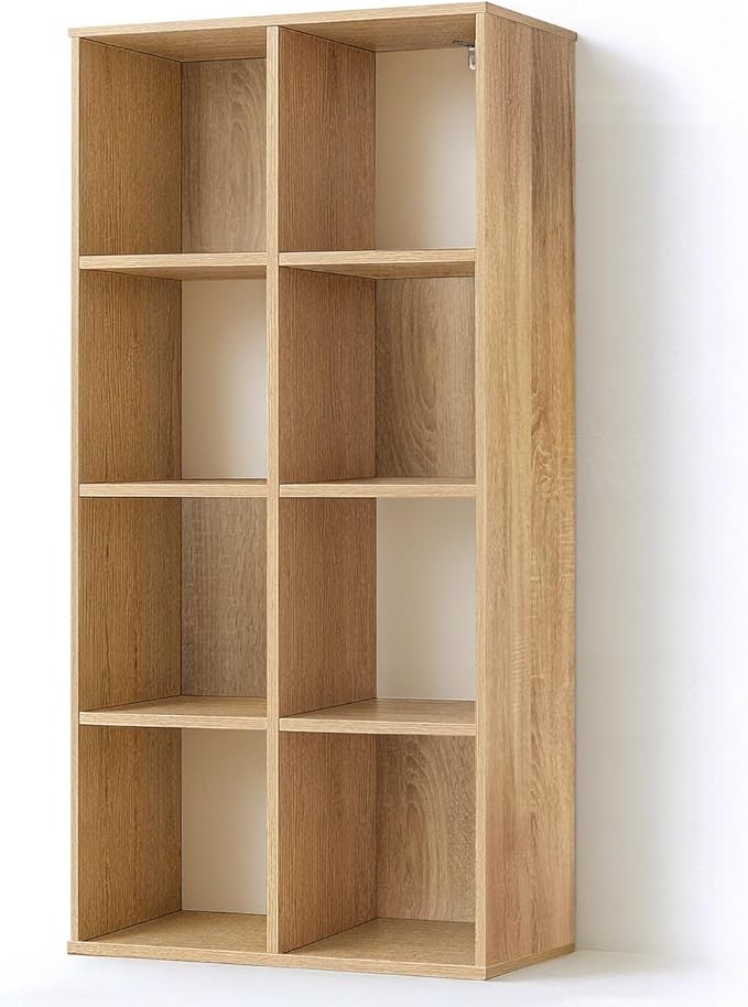 CAPHAUS Sturdy Room 11-Inch Cube Storage Organizer Shelf, with Thick Exterior Edge, Storage Shelf Divider w/Back, Bookcase, 8-Cube, Natural Oak