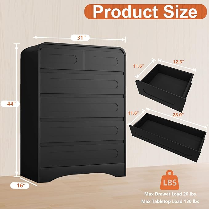 4 Piece Bedroom Set, Dresser and Nightstand Sets, Modern Wooden Large 9 Drawers Dresser and Tall 6 Drawer Dressers & Night Stand Set of 2 for Bedroom, Black