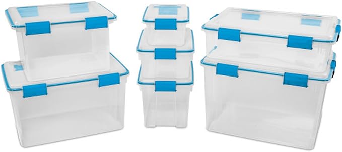 Sterilite 12-Pack Gasket Box, Weather-Resistant Storage Bins with Latching Lids, 7.5 Quart - Heavy-Duty Organizing Containers for Closet, Bathroom, and Office