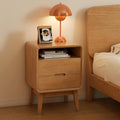 100% Solid Oak Wood Nightstand with 2 Drawers, Mid Century Modern Night Stand with Open Shelf, Wooden Nightstand, Small Night Stand for Small Spaces, Oak Bedside Table for Bedroom(23.23" H)