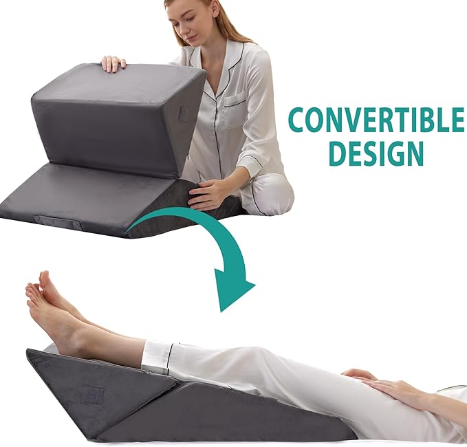 Bedluxe 3Pcs Orthopedic Bed Wedge Pillow Set, Foam Wedge Pillow Post Surgery for Back, Leg and Knee Support, Adjustable 9&12 Inch Folding Triangle Pillow for Sleeping, Acid Reflux, Snoring, Velvet