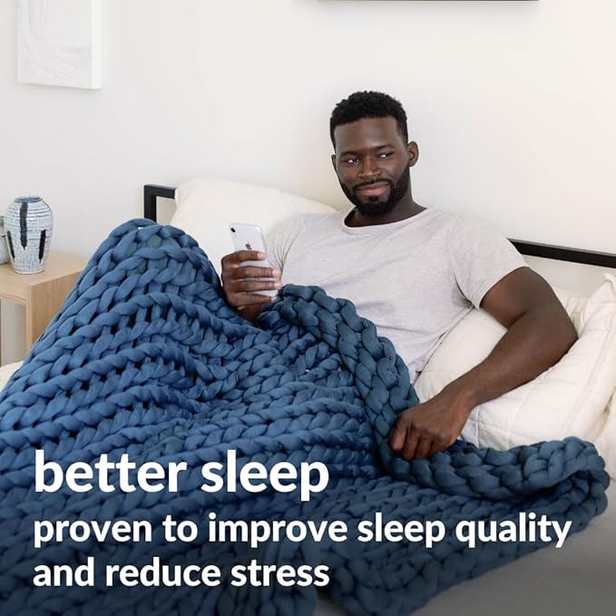 Nuzzie Chunky Knit Blanket - Breathable, Cooling, Hand Made Knit Throw Blanket for Sleep - Machine Washable, Stylish Decor Design (Dusty Blue, Queen | 22lbs | 60"x80")
