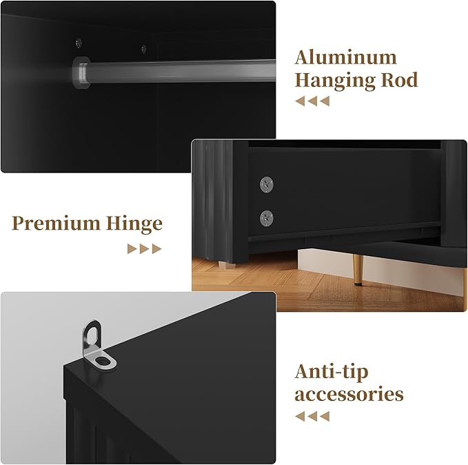 HLR 72" Modern Armoire Wardrobe Closet with Doors and Drawers, Bedroom Armoire Cabinet with Hanging Rod, Wooden Clothing Storage Cabinet,Black
