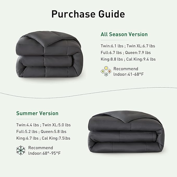 100% Viscose Made from Bamboo Comforter for Hot Sleepers- Soft Breathable Silky Duvet Insert Full Size-with Corner Tabs- All Season Comforter (86"x82", Grey)