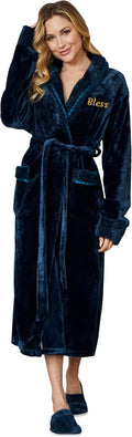 Lotus Linen Plush Robes for Women - Soft Bathrobe, Custom Monogram, Warm Fleece Robe with Pockets