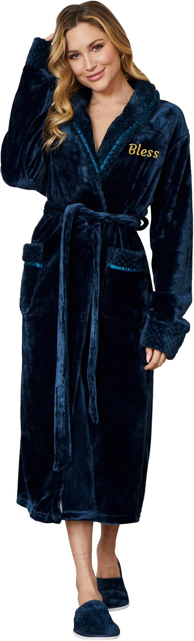 Lotus Linen Plush Robes for Women - Soft Bathrobe, Custom Monogram, Warm Fleece Robe with Pockets