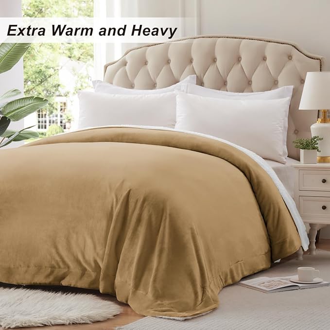 KAWAHOME Sherpa Fleece Throw Blanket for Bed - Extra Warm and Heavy Thick Throw Blankets for Winter, Super Soft 500GSM Plush Blanket, 50"X 60" Camel